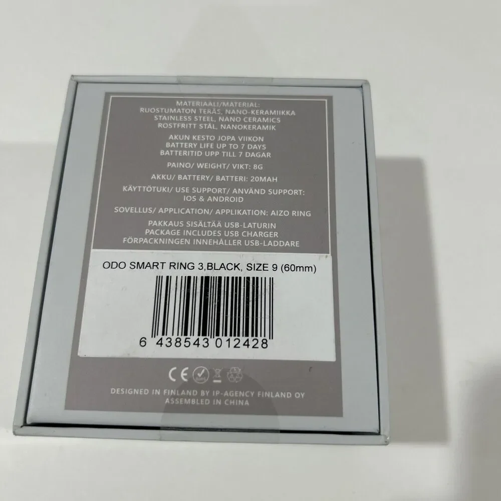 ODO smart ring, black, size 9